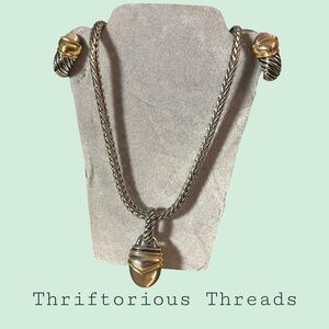 Vintage Silver and Gold Necklace & Clip On Earrings Set